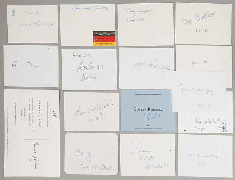 PARTI KONSTNÄRSAUTOGRAFER, 16 st, bla Ernst Billgren, egenhändigt sign.