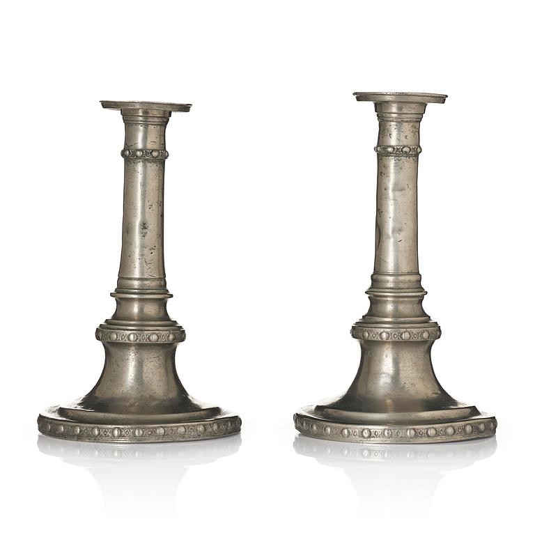 A pair of Gustavian pewter candlesticks by M. Moberg, Jönköping 1786.