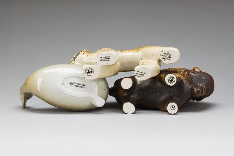 FIGURINER, 3 st, stengods, Lisa Larson för WWF, Gustavsberg.
