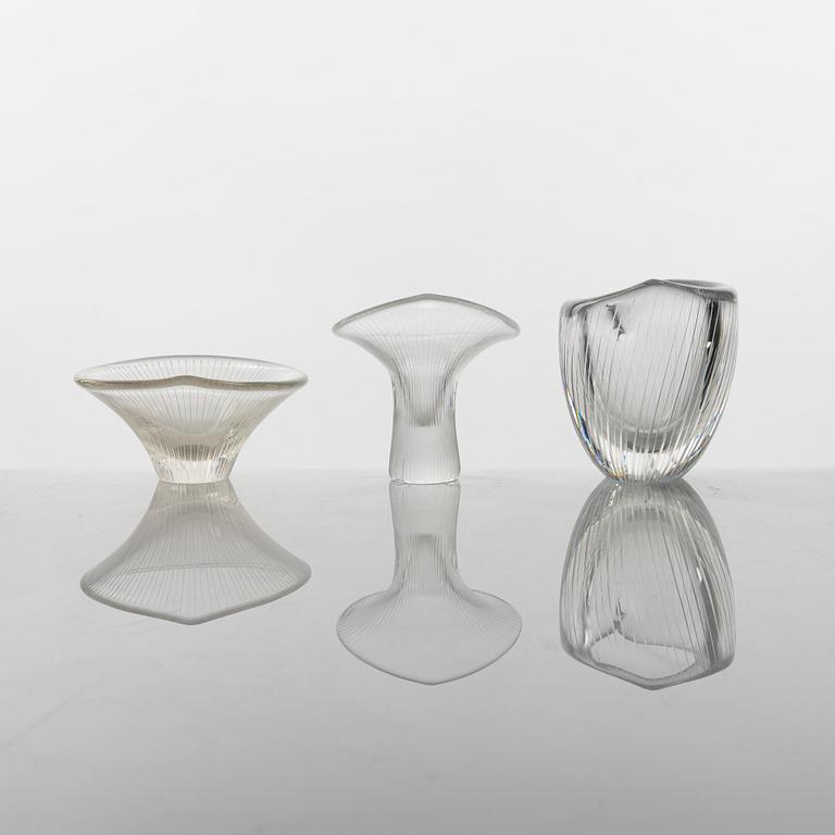 Tapio Wirkkala, two 'Kantarelli' vases and a bowl, Iittala, Finland.