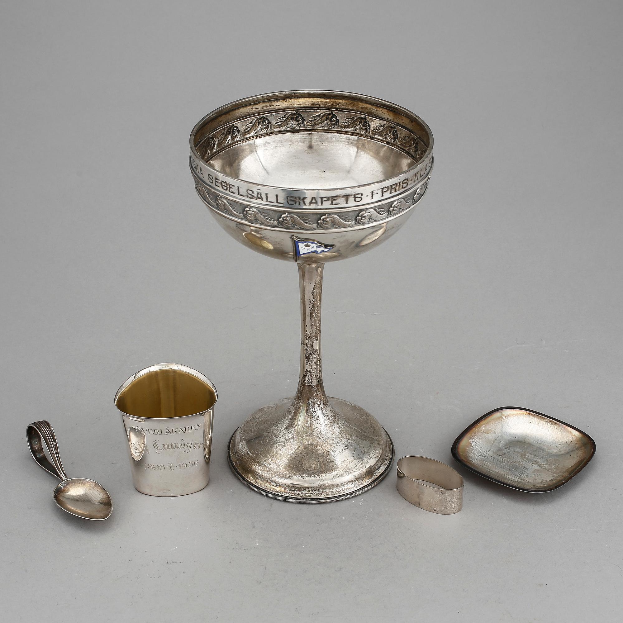 PARTI SILVER, 5 st, CG Hallberg, GAB, Carl Nygren, 1900-tal. Vikt (exl. trofé) 195 g.