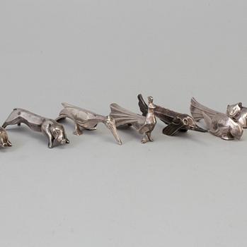 12 silver plated animal-shaped knife rests designed by Marcel Edouard Sandoz for Gallia Christofle, France.