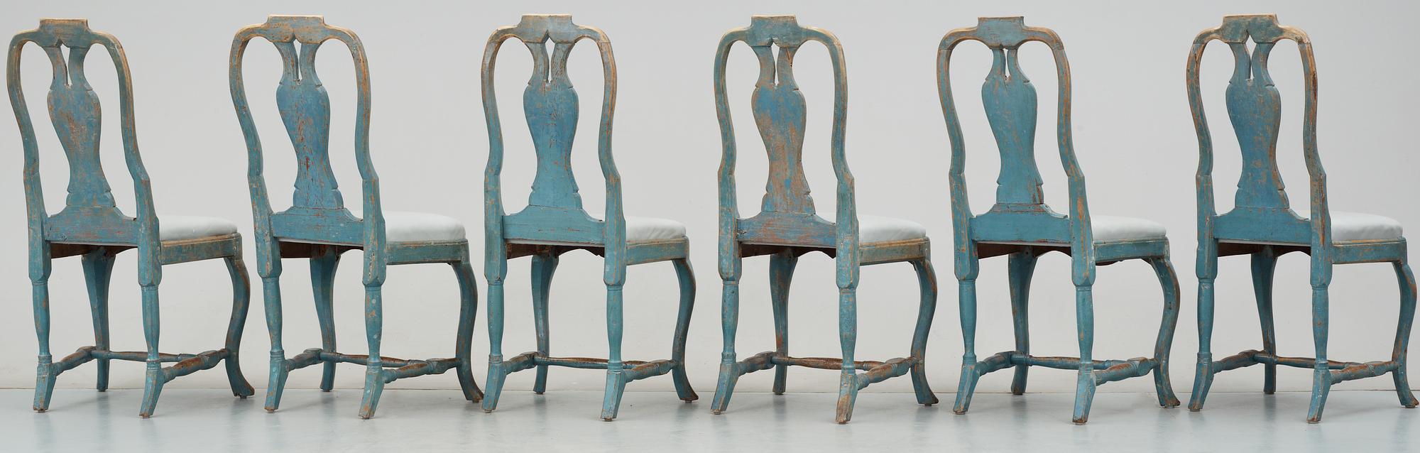 Six Swedish Rococo 18th century chairs.