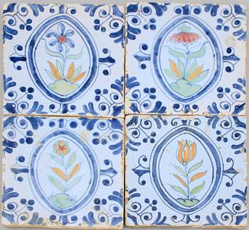 KAKELFLIS, 7 st, fajans, 1800/1900-tal.