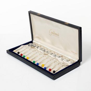 A silver dessert cutlery set, 12 pieces, marks of Guldsmedsaktiebolaget (GAB), Stockholm, Sweden 1964.