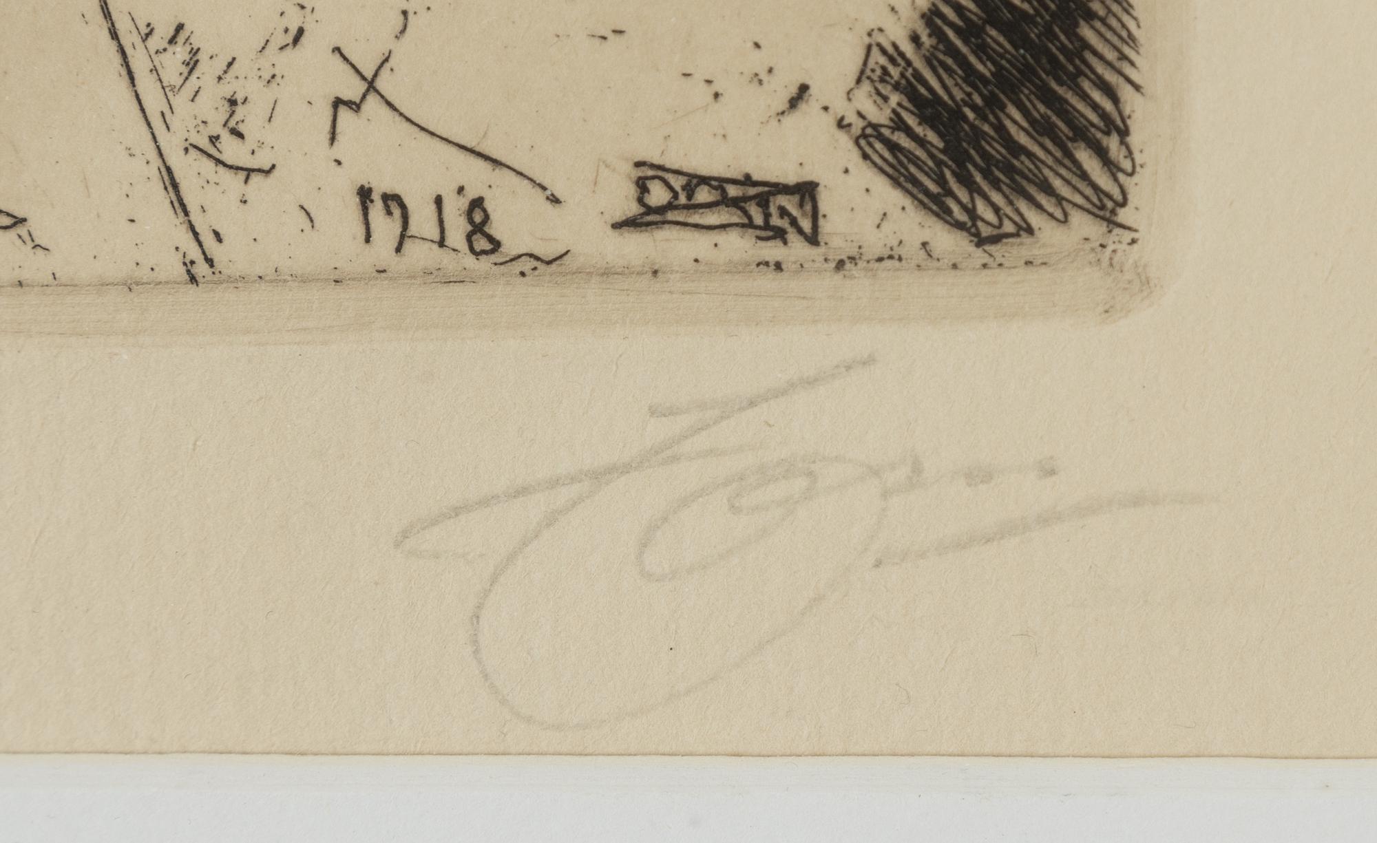 Anders Zorn, etsning, 1918, signerad i blyerts.