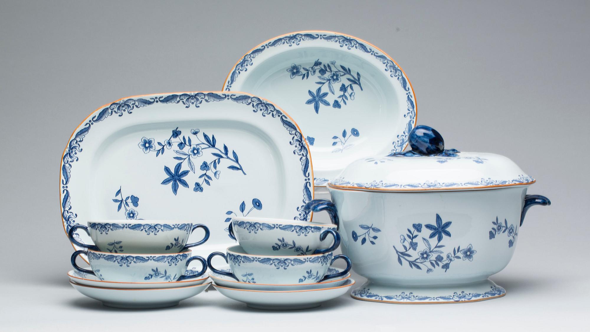 SERVISDELAR, 7 st, flintgods, "Ostindia", Rörstrand, 1900-talets andra hälft.