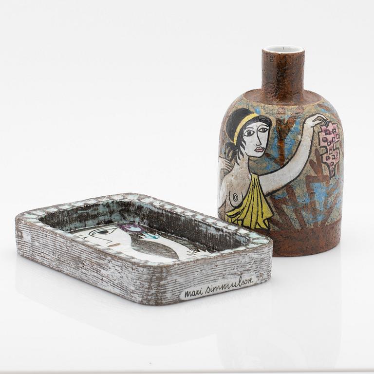 Mari Simmulson, vase / lamp base and plate, Upsala-Ekeby.