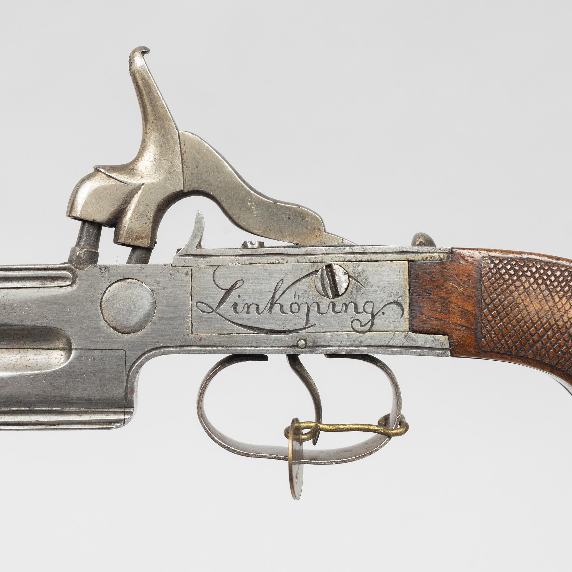 Percussion pistol, double-barrelled, signed A Sjöberg, Linköping, (Axel S. active 1766-1834).