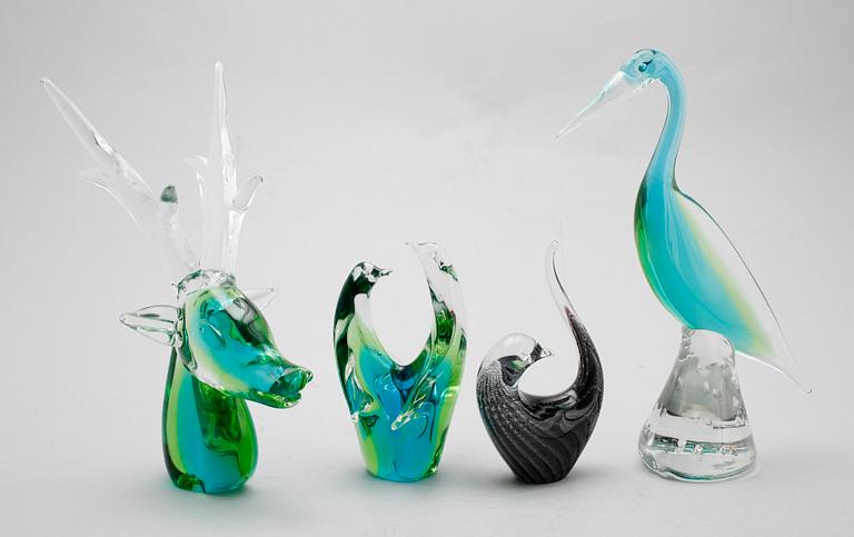 FIGURER, 4 st, glas, Ronneby Glasbruk, 1900-talets mitt.