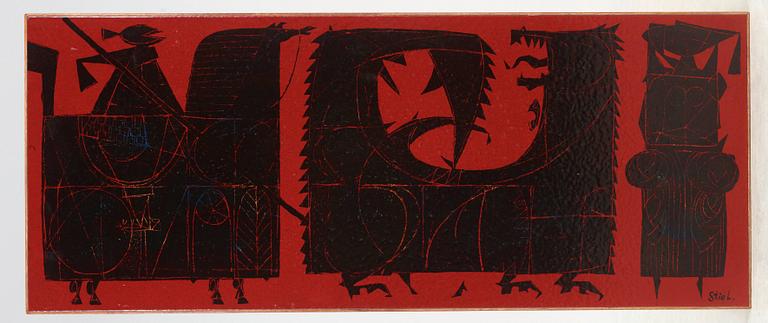 A Stig Lindberg & David Rosén enameled sofa tabe, Gustavsberg and Nordiska Kompaniet, 1960.