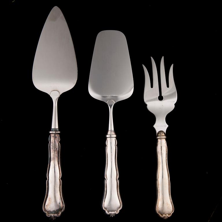 SERVERINGSBESTICK, 9 delar, silver, "Chippendale", bär diverse finska tillverkarstämplar, 1979-1999.