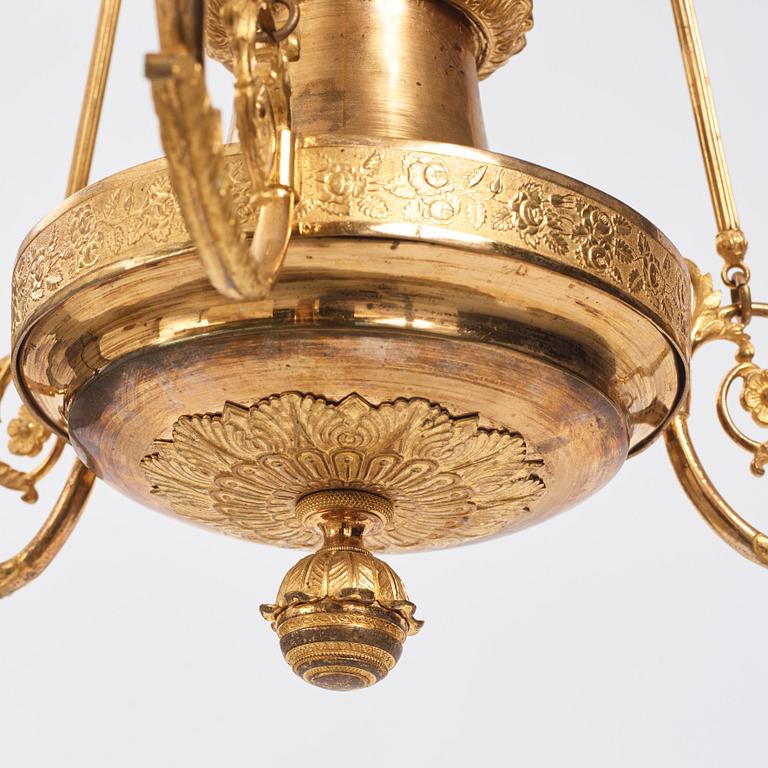 A Swedish Empire three-light hanging-lamp, first part of the 19th century.