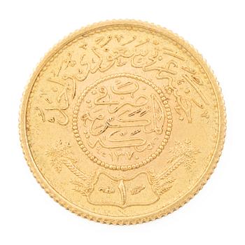 Gold coin, Saudi Arabia, 1 Guinea, 1370 (1950/51).