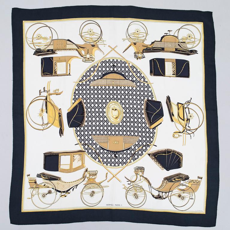 Hermès, a 'Les Voitures à Transformation' silk scarf.