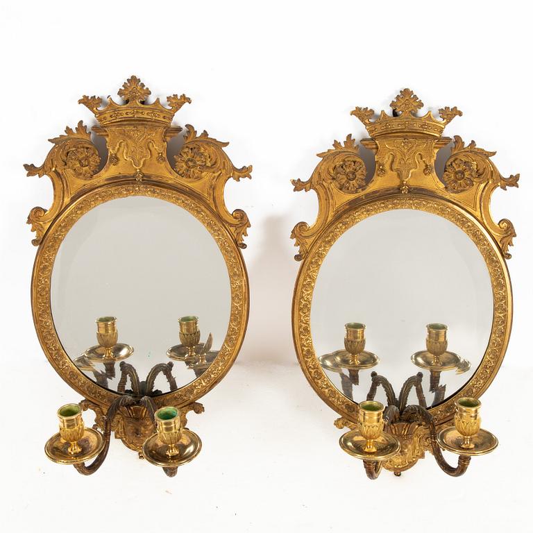 Spegellampetter, ett par, Frankrike, Louis XIV-stil, 1800-tal, efter förlaga av Daniel Marot (1661-1752).