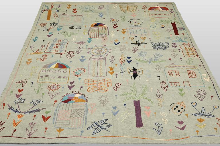 A kilim carpet with hand-embroidered decoration, 235 x 178 cm.