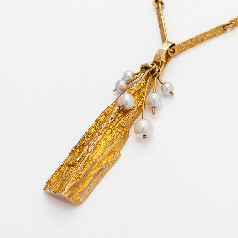 Björn Weckström, collier, "Guldträdet", 14K guld och odlade pärlor. Lapponia 1973.