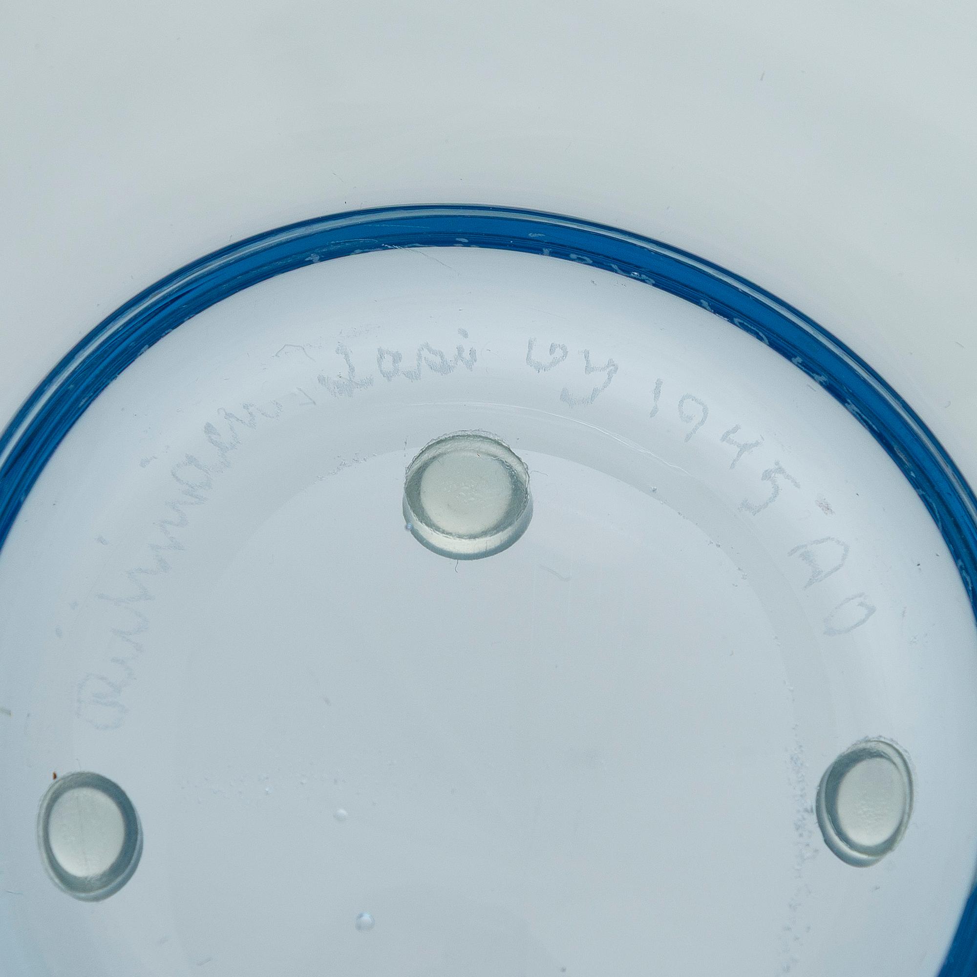 Gunnel Nyman, A glass bowl, model 38/1081 Riihimäki Glassworks Ltd. Signed Riihimäen Lasi Oy 1945 AO. Designed in 1938.