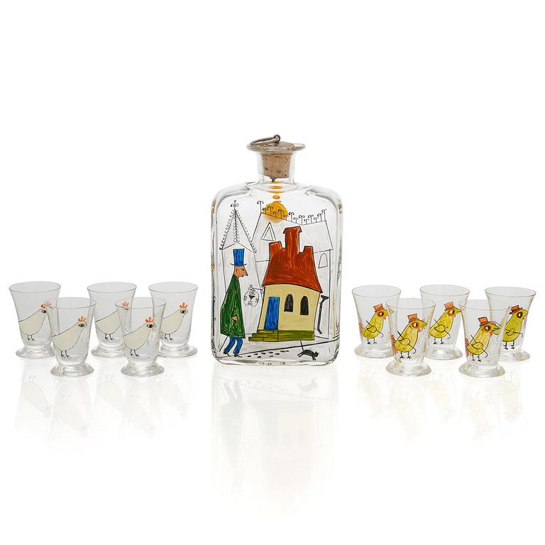 Tapio Wirkkala, A liquor bottle with ten shot glasses, Iittala 1948.