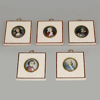MINIATYRER, 5 st, otydligt signerade, 1900-tal.