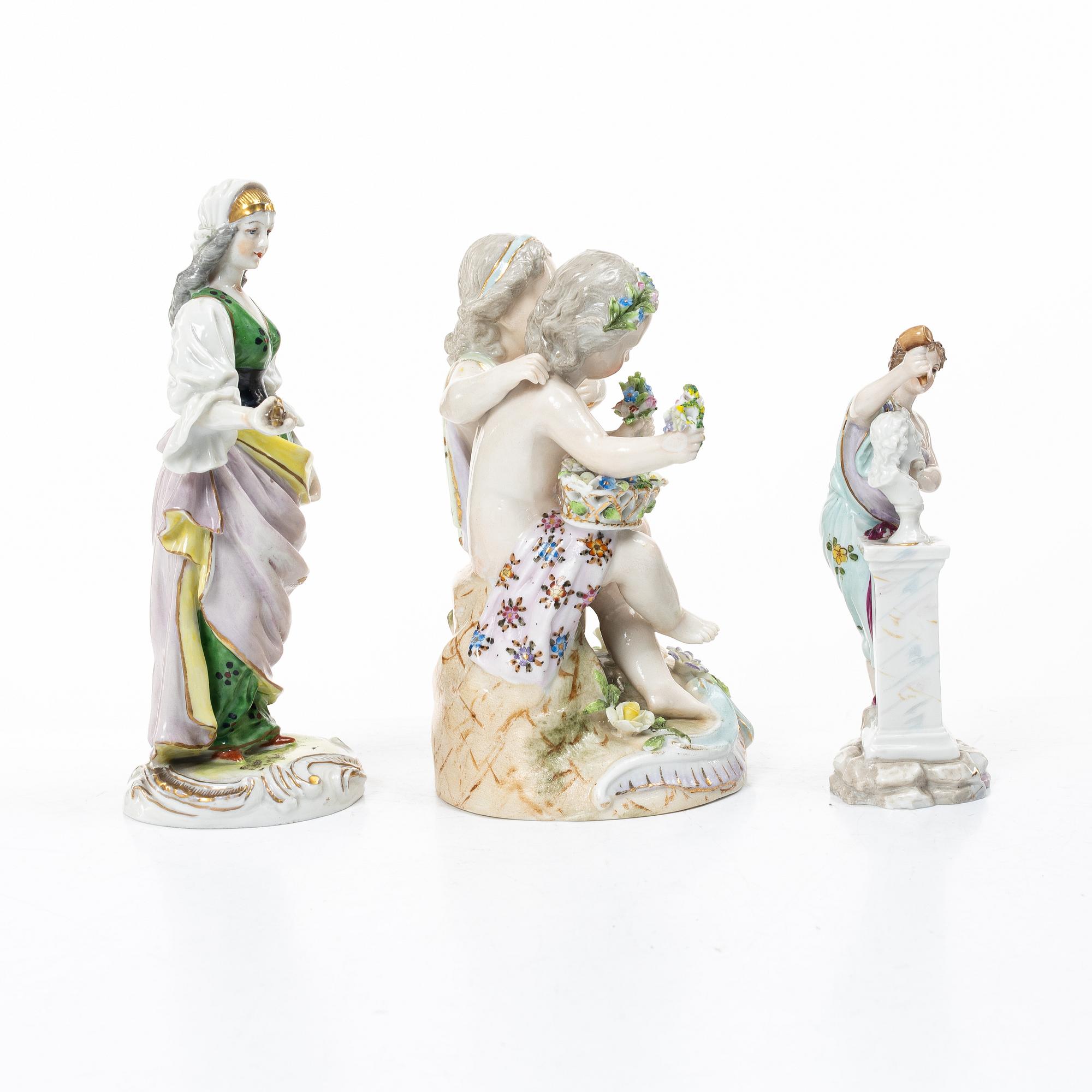 Figuriner, tre stycken, porslin, Tyskland, 1900-tal.
