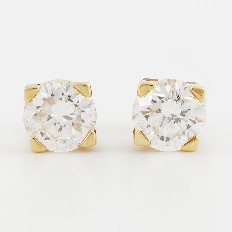 A PAIR OF EARRINGS, 18K gold, brilliant cut diamonds. Weight c. 2.8 g.