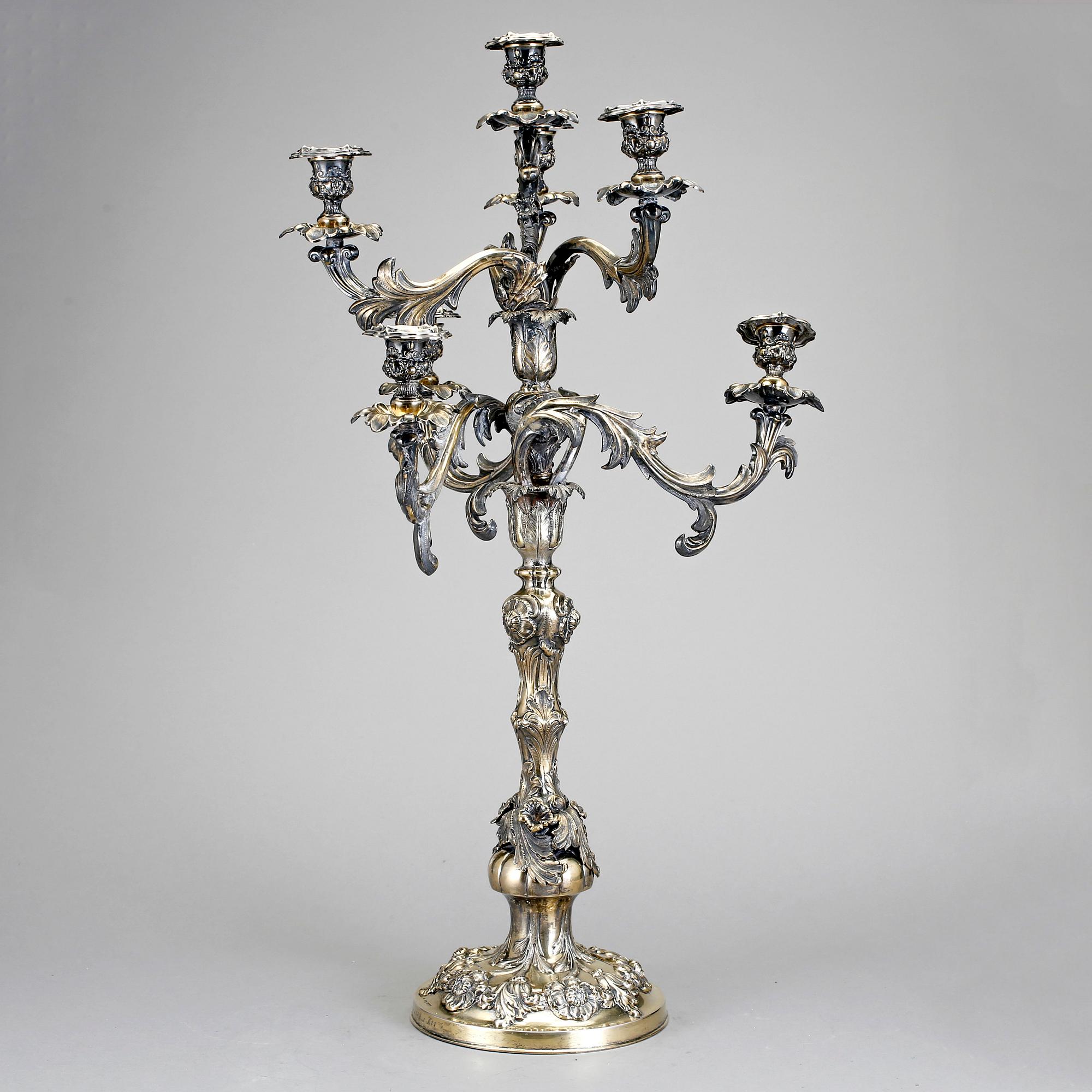 KANDELABER, silver, nyrokoko, Christian Hammer, Stockholm, 1853. Vikt ca 2422g.