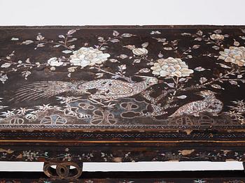 A  Chinese black lacquered altar table with mother of pearl inlay, 17th /18th Century.