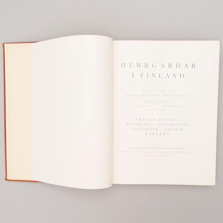 A three-volume book set about mansions in Finland "Herrgårdar i Finland", Helsinki 1928-29.