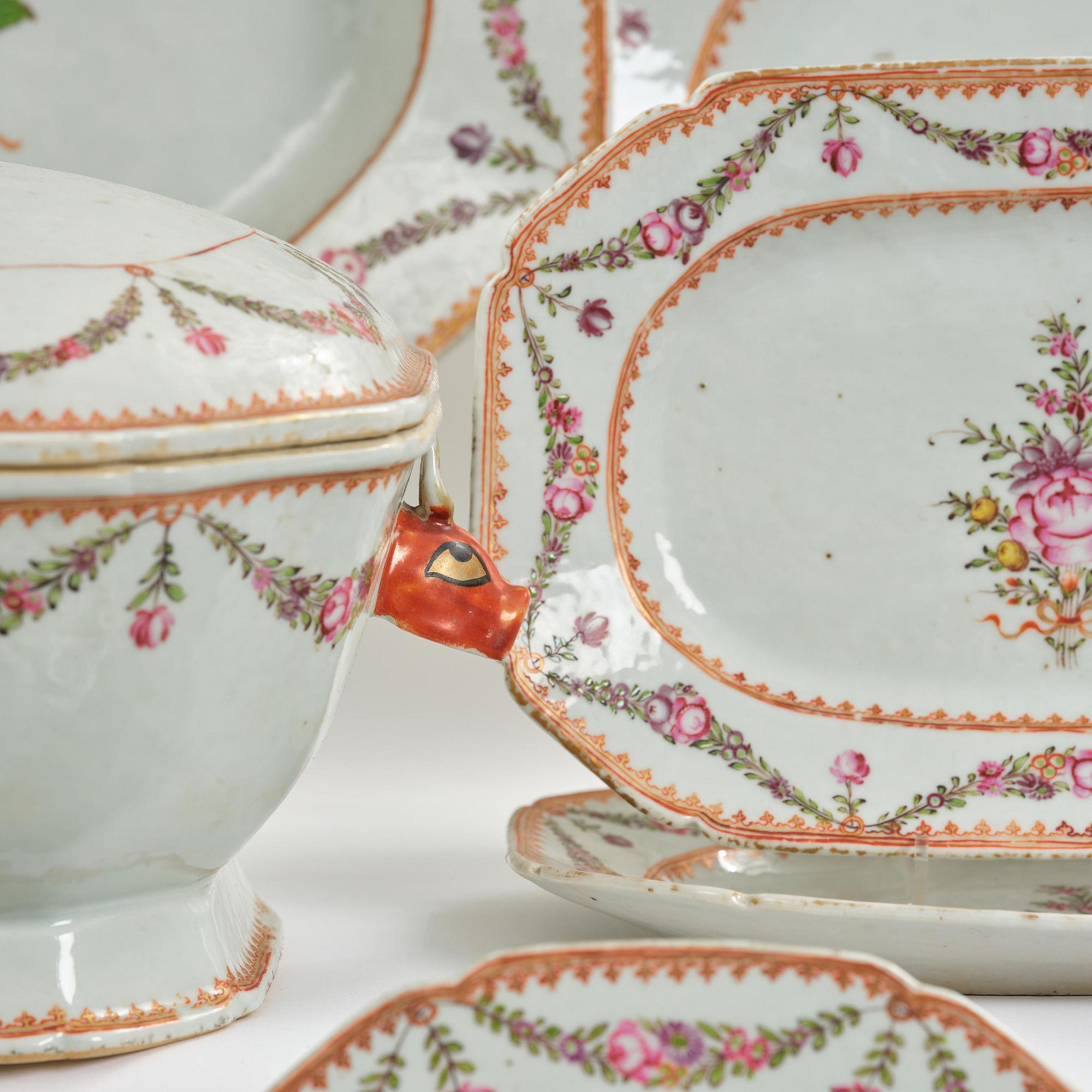 An extensive famille rose dinner service, Qing dynasty, Qianlong (1736-95). (106 pieces).