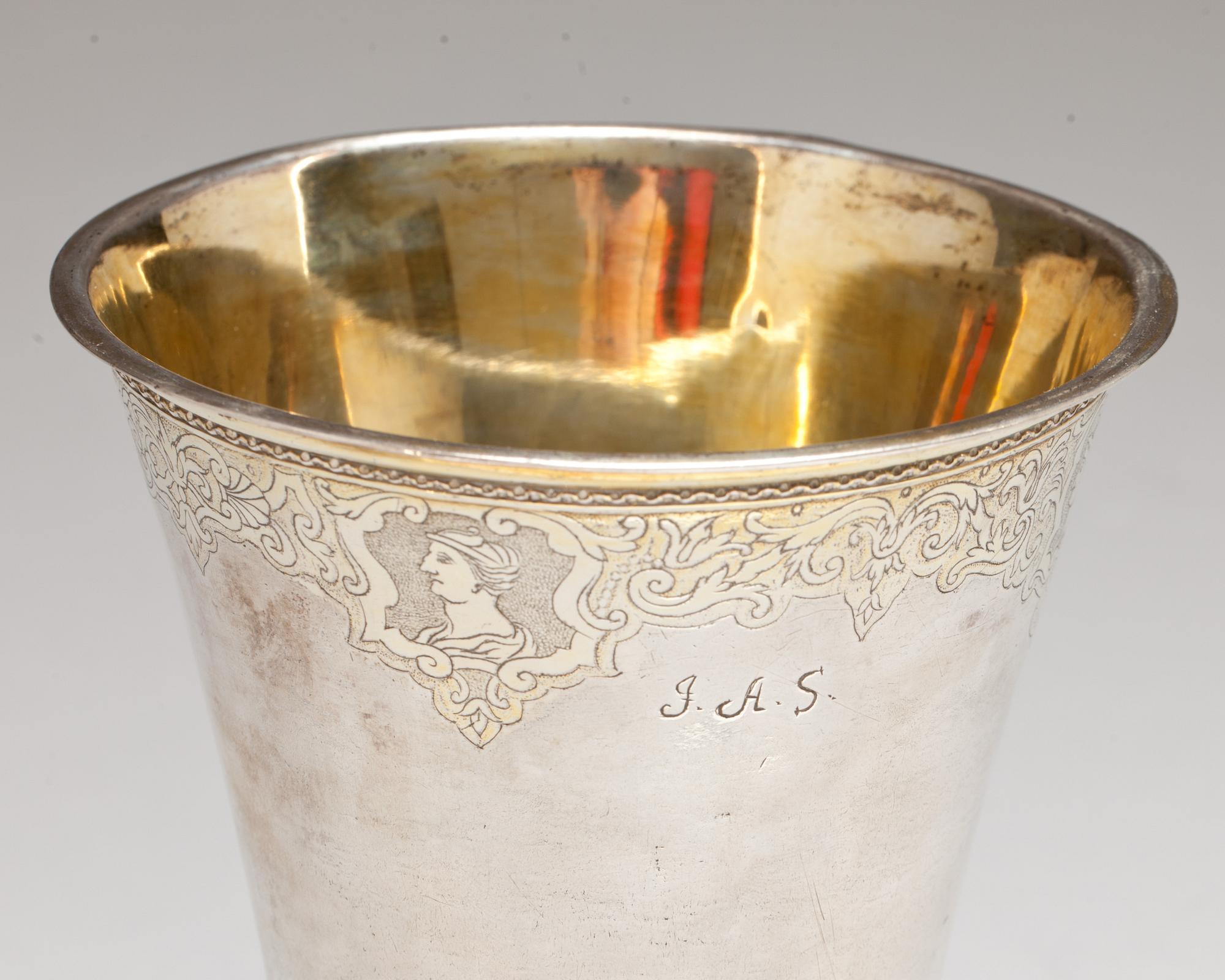 BÄGARE, silver, Johan Collin, Stockholm 1749. Vikt ca 330 g.