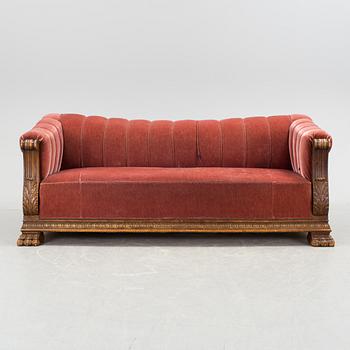 A 1920'S SOFA AND CHAIR.