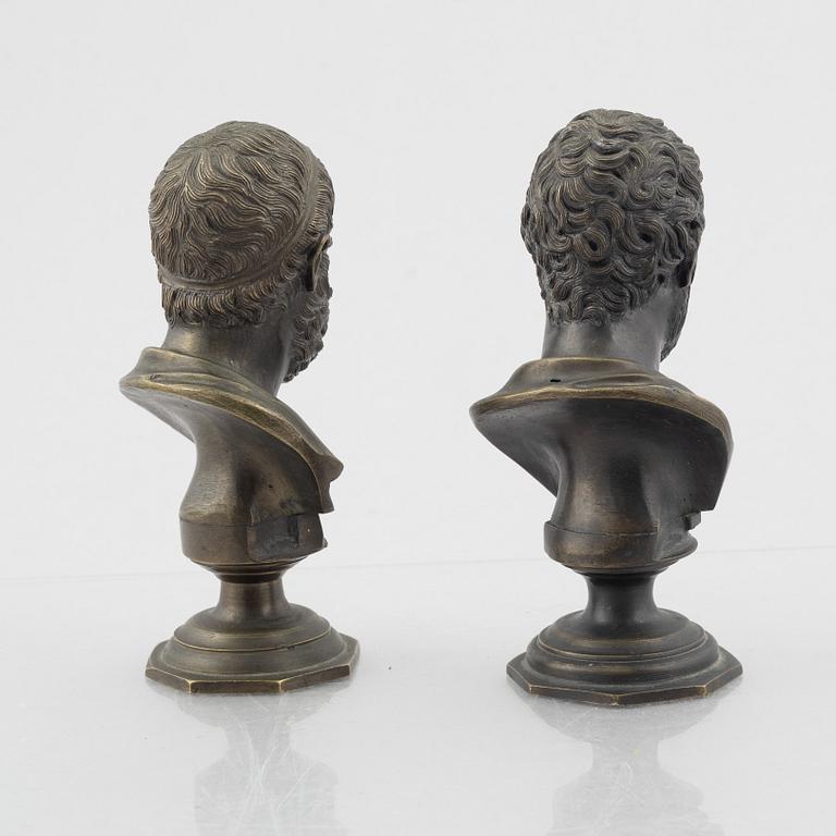 A pair of bronze busts, late 19th Century.