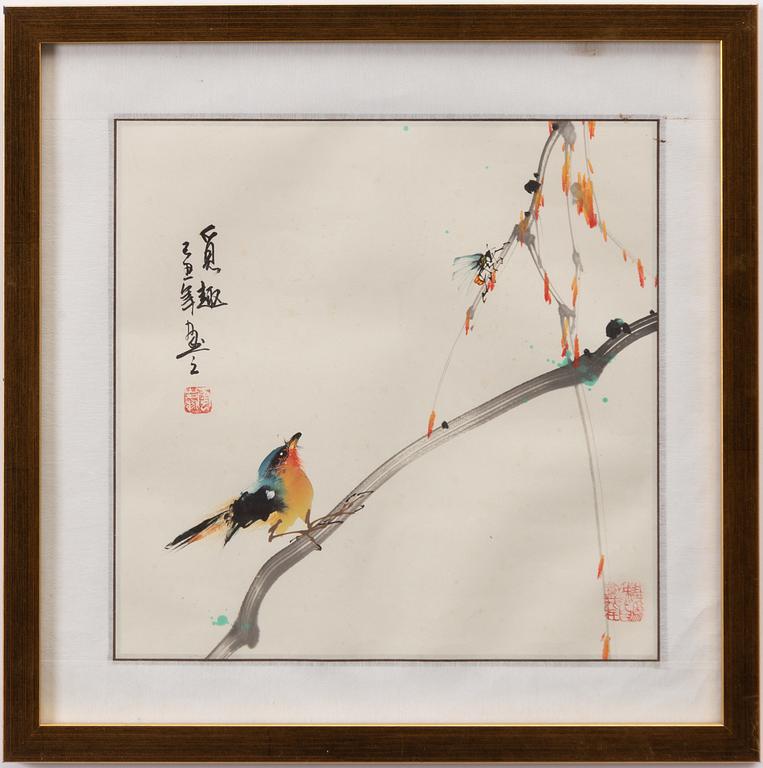 Unidentified artists, three Chinese paintings, around 2000.