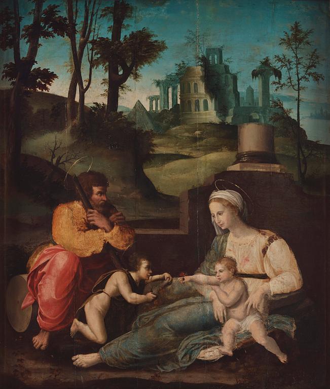 Nicola Filotesio (Cola dell'Amatrice), hans krets, Landskap med heliga familjen och Johannes Döparen.