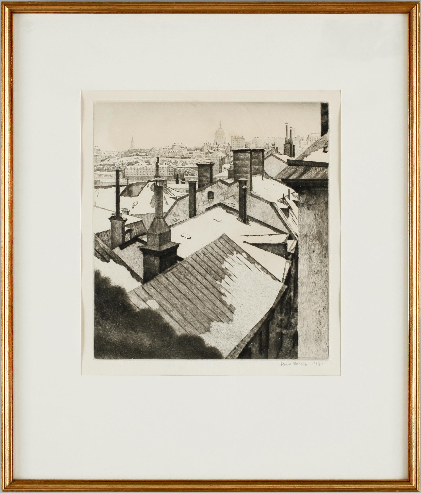 HANS NORSBO, etsningar, 2 st. Sign och dat 1938 resp 1941.