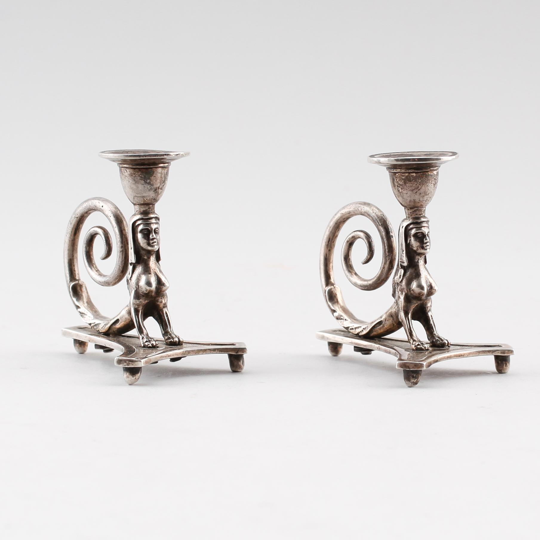 LJUSSTAKAR, 1 par, silver, Blau, empire.