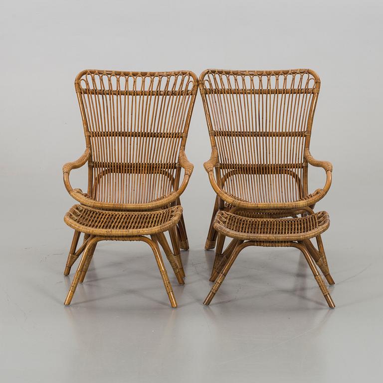 KORGFÅTÖLJER med FOTPALLAR, ett par, Sika-Design, 2000-tal.