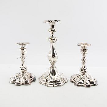 Candelabras 2+1 pcs Rococo style 20th century silverplate.