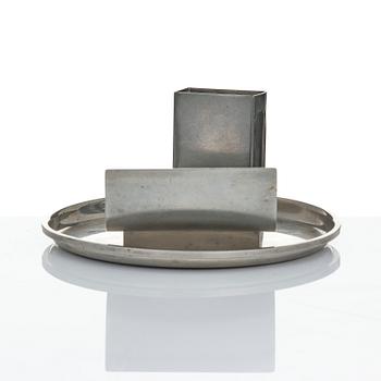 Ystad-Metall, a pair of candlesticks and a tray, 1938-42.