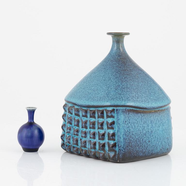 Stig Lindberg, a stoneware vase, Gustavsberg studio, Sweden 1965 and a Johan Andersson miniature vase, Höganäs, Sweden.