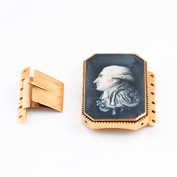 Miniatyrporträtt daterad 1788 infattad i halssmycke, 14 K guld, sannolikt Frankrike.
