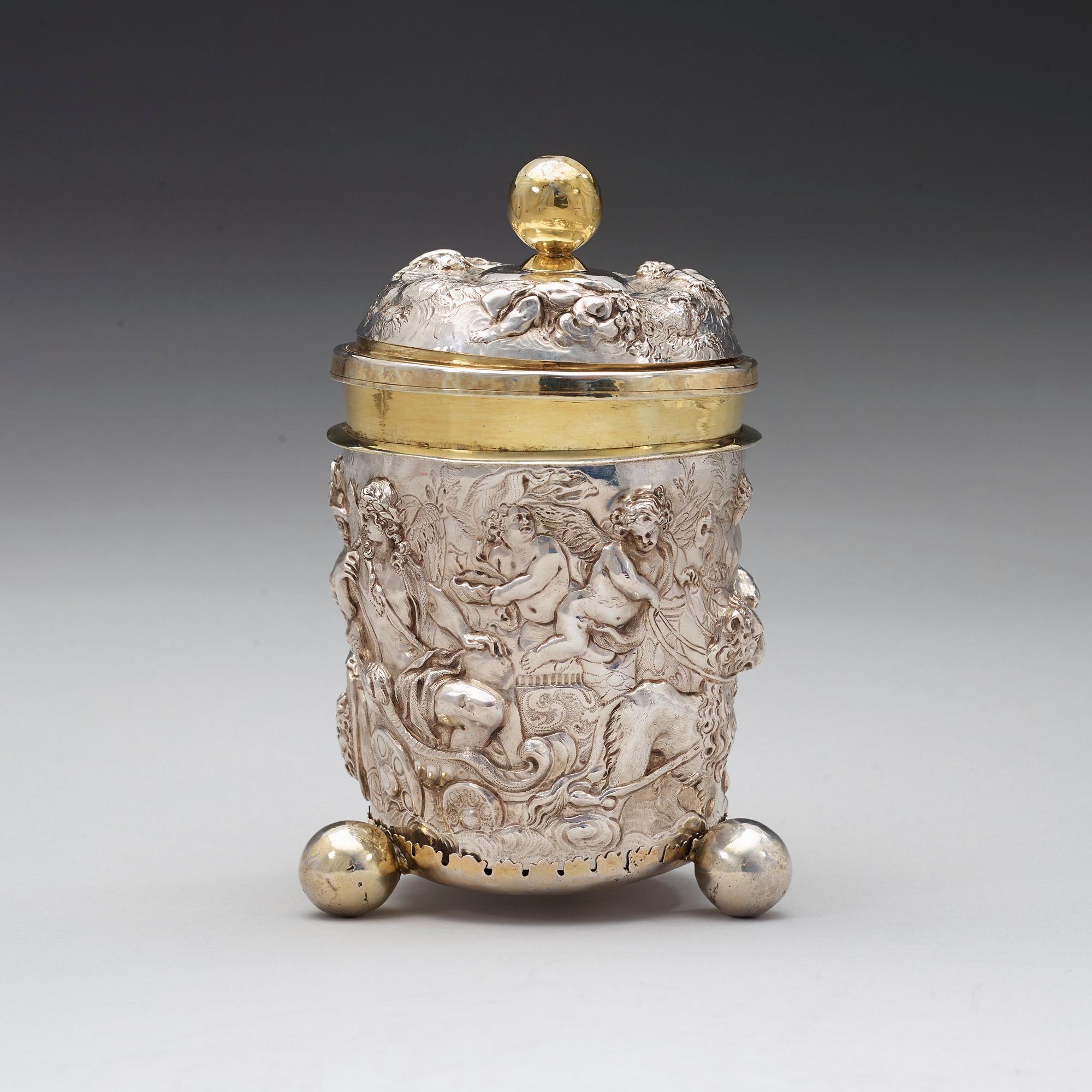A German 17th century parcel-gilt beaker and cover, marks of Israel Thelott, Augsburg (1654-1696).