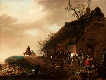 279. Philips Wouwerman Hans krets, Rastande figurer och hästar utanför värdshus.