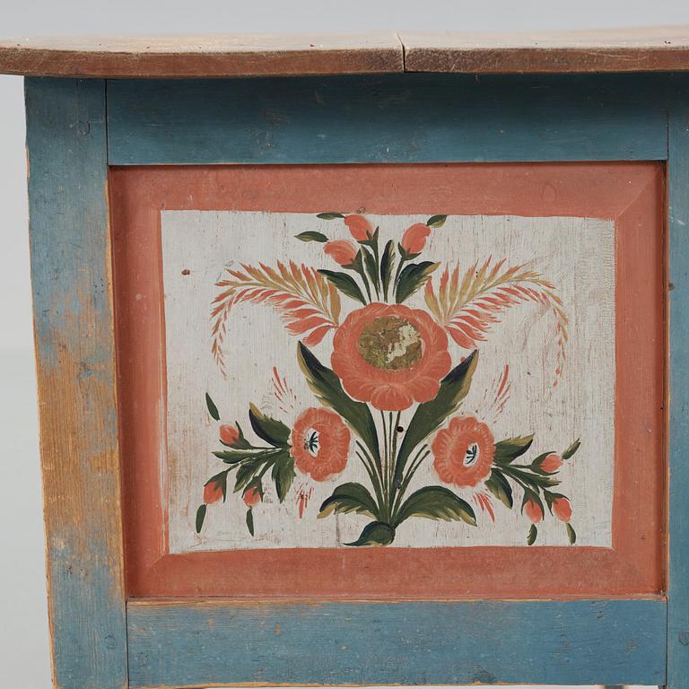 A painted pine table marked E.S.D 1833.