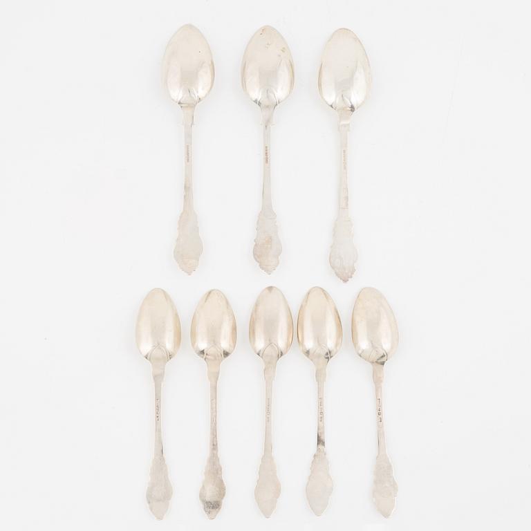 5+3 Swedish Silver Spoons, mid 19th century.