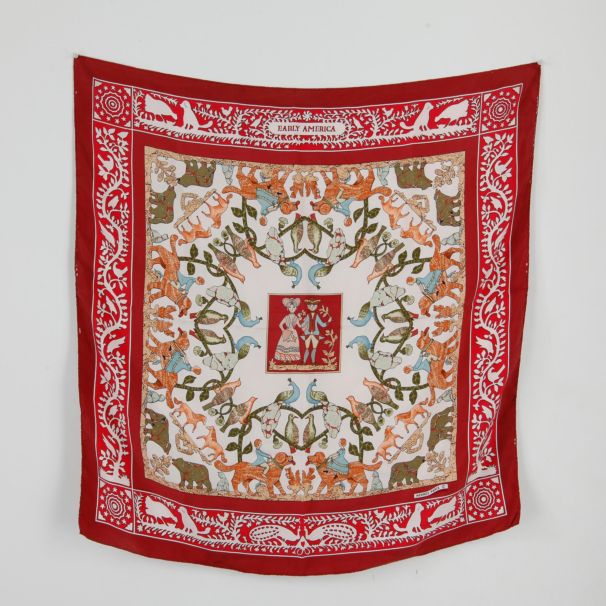 SCARF, siden, "Early America", design Francoise De La Perriere, Hermès, Paris.