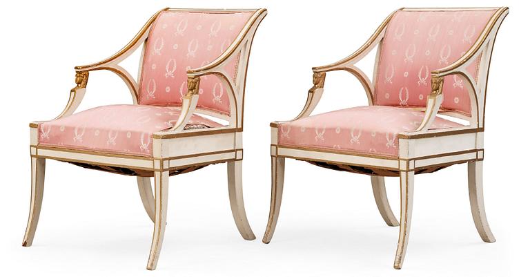 A pair of late Gustavian early 19th century armchairs.