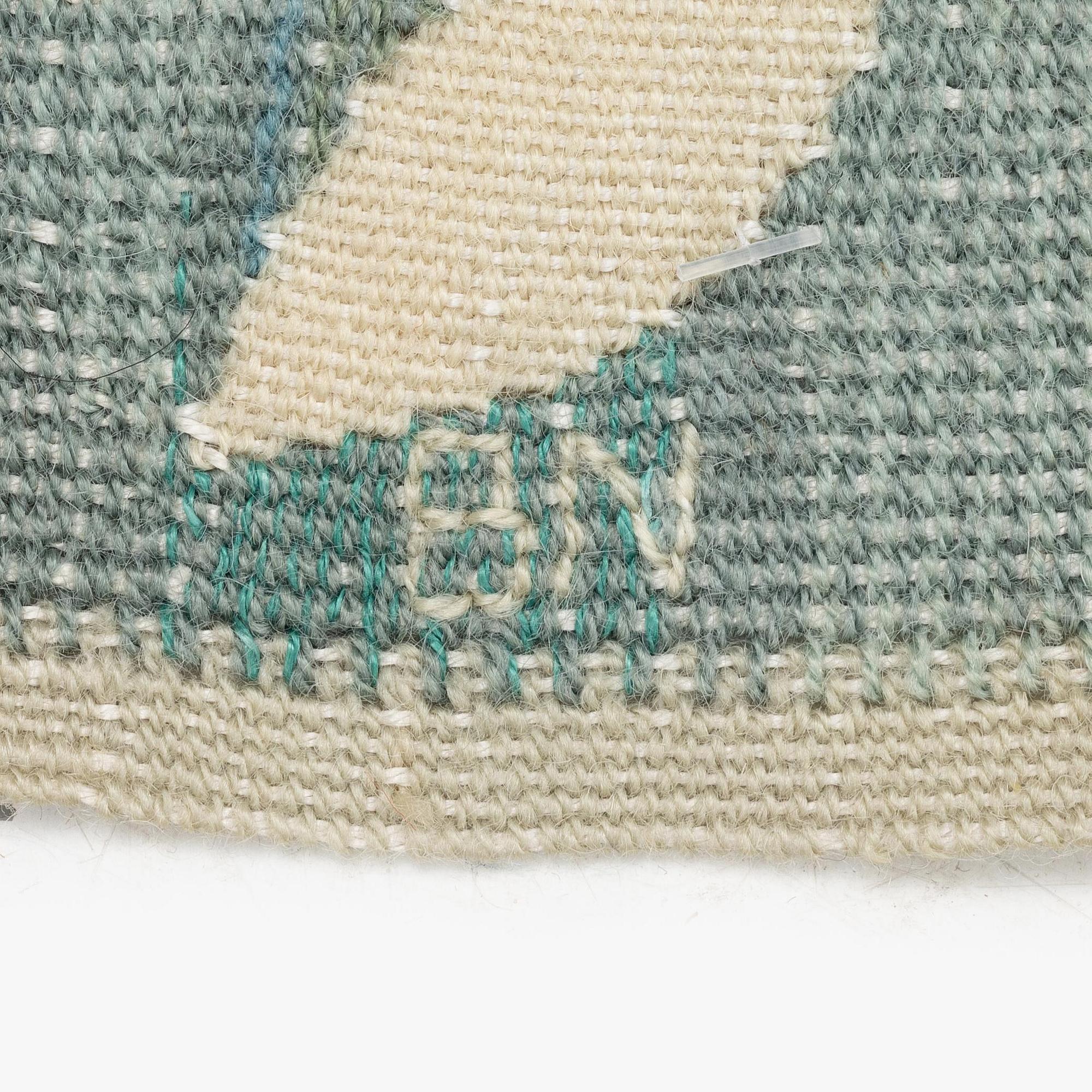 Barbro Nilsson, a textile, 'Grön kvist', tapestry weave, c 44 x 44 cm, signed BN.